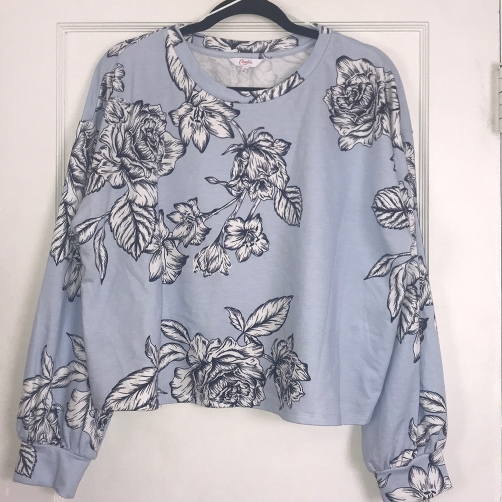 Long sleeve Blue Floral Crop Top
